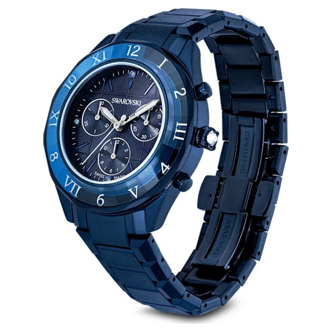 Dextera Chrono 39 mm, fabricat în Elveția, brățară metalică, albastru, finisaj albastru Dextera Chrono 39 mm, fabricat în Elveția, brățară metalică, albastru, finisaj albastru
