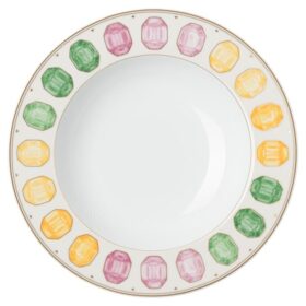 Farfurie de supă Idyllia din porțelan, cu motiv imprimat „Crystal”, pietre prețioase, multicolor