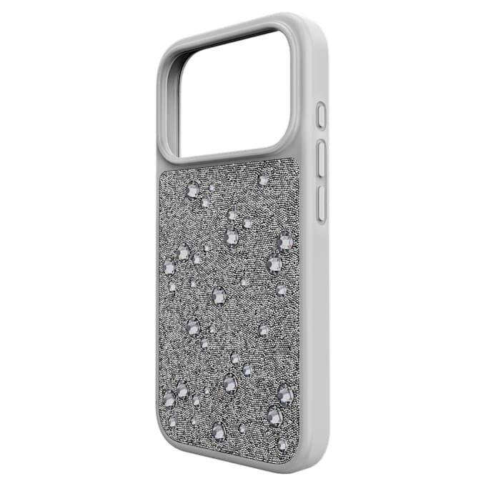 Husă înaltă pentru smartphone cu cristale pe partea din spate, iPhone® 17 Pro, nuanță argintie Husă înaltă pentru smartphone cu cristale pe partea din spate, iPhone® 17 Pro, nuanță argintie