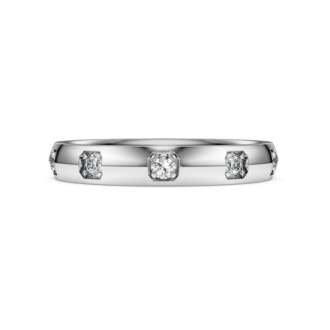Inel cu bandă Eternity cu diamante create în laborator, 0,5 carate în total, formă rotundă, aur alb de 14K Inel cu bandă Eternity cu diamante create în laborator, 0,5 carate în total, formă rotundă, aur alb de 14K
