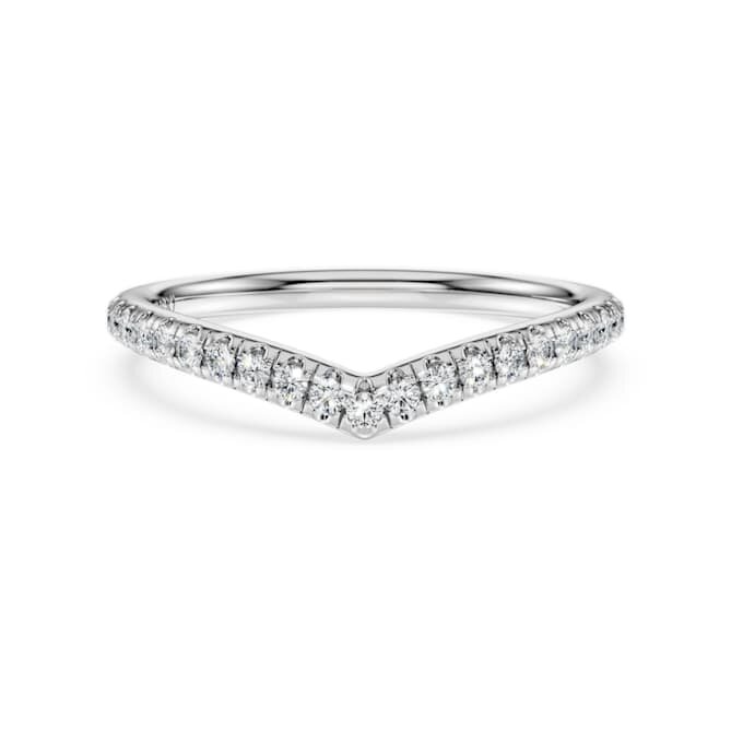Inel cu bandă în formă de V „Eternity”, cu diamante create în laborator, 0,25 carate în total, formă rotundă, aur alb de 14K Inel cu bandă în formă de V „Eternity”, cu diamante create în laborator, 0,25 carate în total, formă rotundă, aur alb de 14K