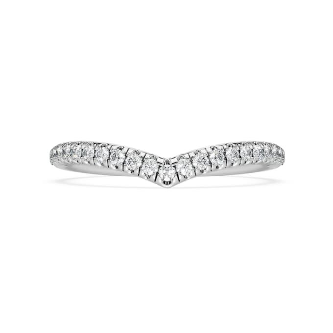 Inel cu bandă în formă de V „Eternity”, cu diamante create în laborator, 0,25 carate în total, formă rotundă, aur alb de 14K Inel cu bandă în formă de V „Eternity”, cu diamante create în laborator, 0,25 carate în total, formă rotundă, aur alb de 14K
