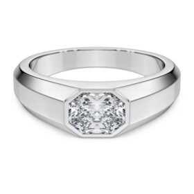 Inel cu bandă octogonală, diamante create în laborator, 1,0 carate în total, formă octogonală, aur alb de 14K Inel cu bandă octogonală, diamante create în laborator, 1,0 carate în total, formă octogonală, aur alb de 14K