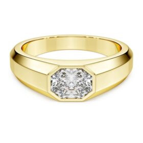 Inel cu bandă octogonală, diamante create în laborator, 1,0 Ct în total, formă octogonală, aur galben de 14K Inel cu bandă octogonală, diamante create în laborator, 1,0 Ct în total, formă octogonală, aur galben de 14K