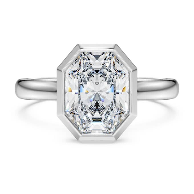 Inel cu montură octogonală, diamante create în laborator, 2,0 carate în total, formă octogonală, aur alb de 14K Inel cu montură octogonală, diamante create în laborator, 2,0 carate în total, formă octogonală, aur alb de 14K
