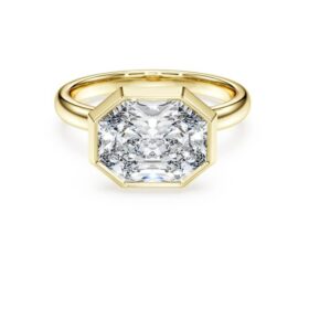 Inel cu montură octogonală, diamante create în laborator, 3,0 Ct în total, formă octogonală, aur galben de 14K Inel cu montură octogonală, diamante create în laborator, 3,0 Ct în total, formă octogonală, aur galben de 14K