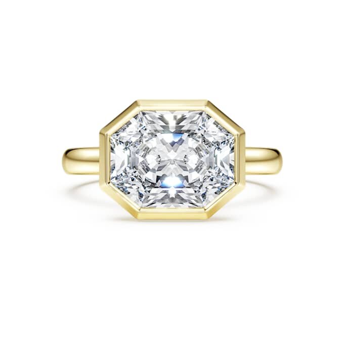 Inel cu montură octogonală, diamante create în laborator, 3,0 Ct în total, formă octogonală, aur galben de 14K Inel cu montură octogonală, diamante create în laborator, 3,0 Ct în total, formă octogonală, aur galben de 14K