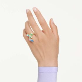 Inel de cocktail Gema cu tăieturi mixte, multicolor, placat în nuanțe aurii Inel de cocktail Gema cu tăieturi mixte, multicolor, placat în nuanțe aurii