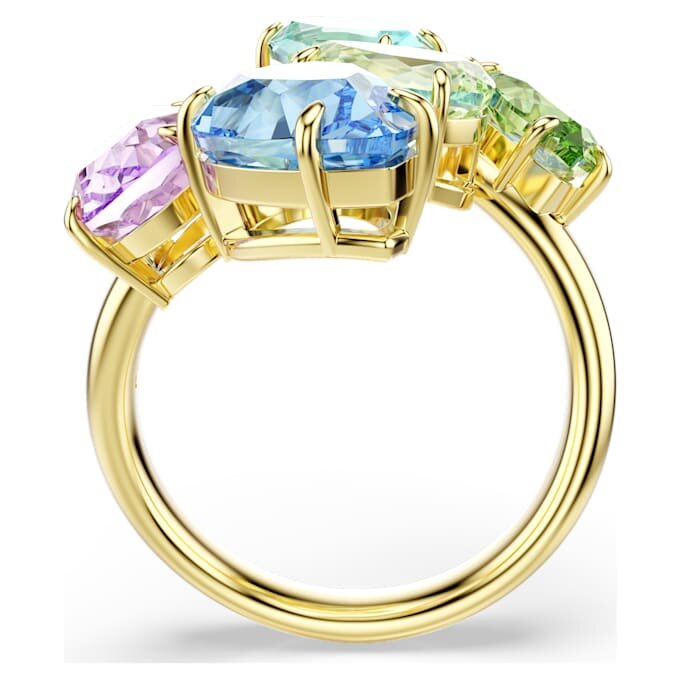 Inel de cocktail Gema cu tăieturi mixte, multicolor, placat în nuanțe aurii Inel de cocktail Gema cu tăieturi mixte, multicolor, placat în nuanțe aurii