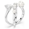 Inel de cocktail Matrix cu perle de cristal, tăietură rotundă, alb, placat cu rodiu Inel de cocktail Matrix cu perle de cristal, tăietură rotundă, alb, placat cu rodiu