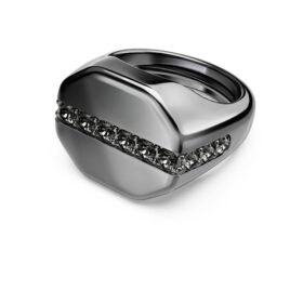 Inel Dextera în formă octogonală, tăietură rotundă, negru, placat cu ruteniu Inel Dextera în formă octogonală, tăietură rotundă, negru, placat cu ruteniu
