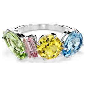 Inel Gema cu tăieturi mixte, multicolor, placat cu rodiu Inel Gema cu tăieturi mixte, multicolor, placat cu rodiu