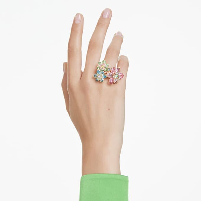 Inel Idyllia cu tăieturi mixte, flori, multicolor, placat cu aur Inel Idyllia cu tăieturi mixte, flori, multicolor, placat cu aur