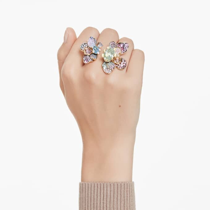 Inel Idyllia cu tăieturi mixte, pavé, flori, multicolor, placat în nuanțe aurii Inel Idyllia cu tăieturi mixte, pavé, flori, multicolor, placat în nuanțe aurii