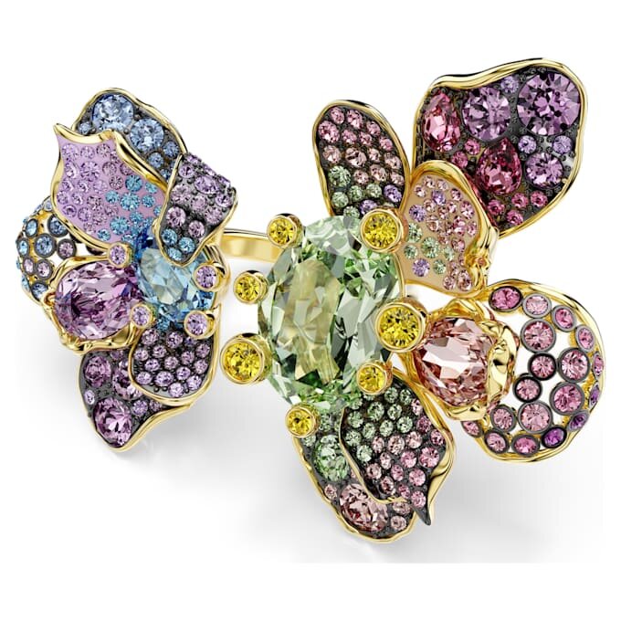 Inel Idyllia cu tăieturi mixte, pavé, flori, multicolor, placat în nuanțe aurii Inel Idyllia cu tăieturi mixte, pavé, flori, multicolor, placat în nuanțe aurii