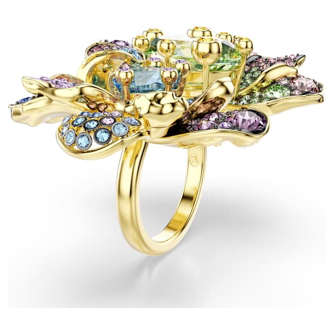 Inel Idyllia cu tăieturi mixte, pavé, flori, multicolor, placat în nuanțe aurii Inel Idyllia cu tăieturi mixte, pavé, flori, multicolor, placat în nuanțe aurii
