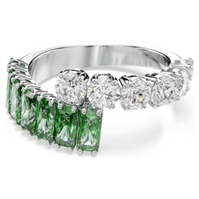 Inel Matrix cu tăieturi mixte, verde, placat cu rodiu