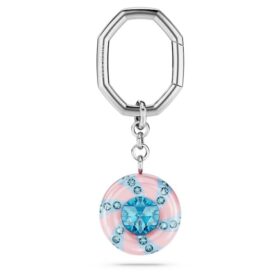 Inel pentru chei cu tăietură rotundă, multicolor, placat cu rodiu