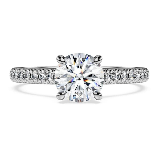 Inel solitar Eternity cu diamante create în laborator, 1,2 Ct în total, formă rotundă, aur alb de 14K Inel solitar Eternity cu diamante create în laborator, 1,2 Ct în total, formă rotundă, aur alb de 14K