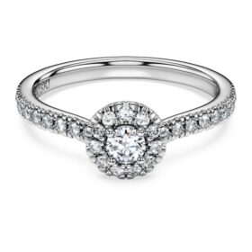 Inel solitar Eternity Halo cu diamante create în laborator, 0,45 carate în total, formă rotundă, argint sterling Inel solitar Eternity Halo cu diamante create în laborator, 0,45 carate în total, formă rotundă, argint sterling