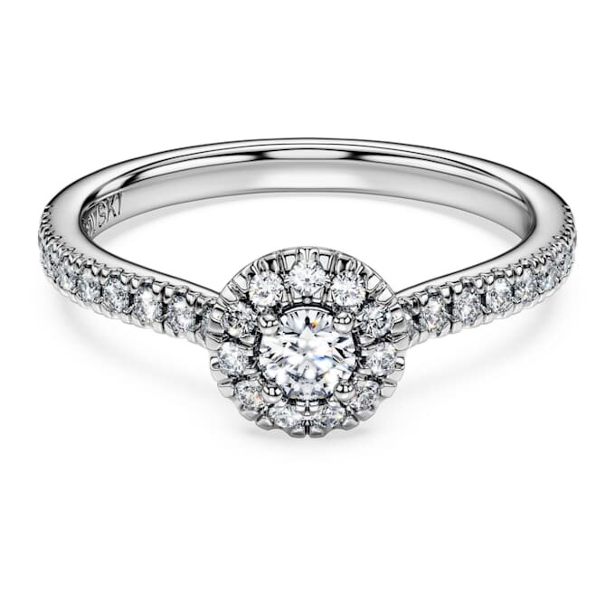 Inel solitar Eternity Halo cu diamante create în laborator, 0,45 carate în total, formă rotundă, argint sterling Inel solitar Eternity Halo cu diamante create în laborator, 0,45 carate în total, formă rotundă, argint sterling