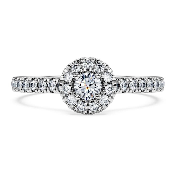 Inel solitar Eternity Halo cu diamante create în laborator, 0,45 carate în total, formă rotundă, argint sterling Inel solitar Eternity Halo cu diamante create în laborator, 0,45 carate în total, formă rotundă, argint sterling