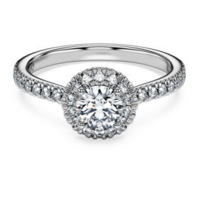 Inel solitar Eternity Halo cu diamante create în laborator, 0,8 carate în total, formă rotundă, aur alb de 14K Inel solitar Eternity Halo cu diamante create în laborator, 0,8 carate în total, formă rotundă, aur alb de 14K