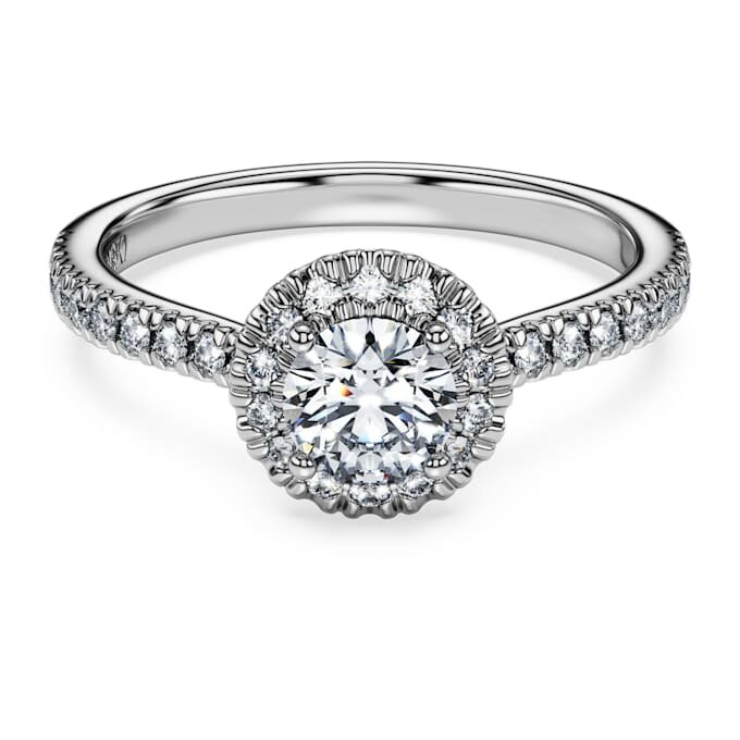 Inel solitar Eternity Halo cu diamante create în laborator, 0,8 carate în total, formă rotundă, aur alb de 14K Inel solitar Eternity Halo cu diamante create în laborator, 0,8 carate în total, formă rotundă, aur alb de 14K