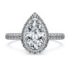 Inel solitar Eternity Halo cu diamante create în laborator, 1,3 carate în total, formă de pară, aur alb de 14K Inel solitar Eternity Halo cu diamante create în laborator, 1,3 carate în total, formă de pară, aur alb de 14K