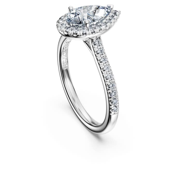 Inel solitar Eternity Halo cu diamante create în laborator, 1,3 carate în total, formă de pară, aur alb de 14K Inel solitar Eternity Halo cu diamante create în laborator, 1,3 carate în total, formă de pară, aur alb de 14K