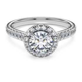 Inel solitar Eternity Halo cu diamante create în laborator, 1,33 carate în total, formă rotundă, aur alb de 14K Inel solitar Eternity Halo cu diamante create în laborator, 1,33 carate în total, formă rotundă, aur alb de 14K
