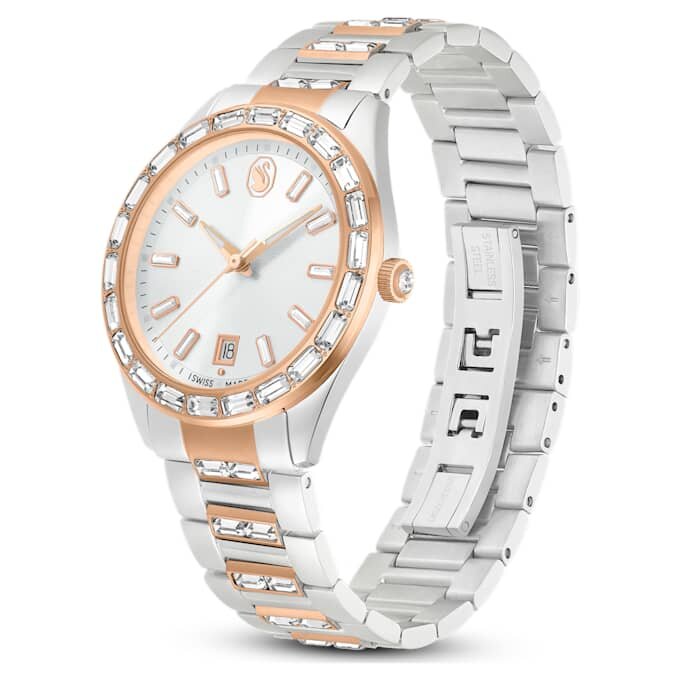Matrix Date, fabricat în Elveția, brățară metalică, nuanță de aur roz, finisaj din metale mixte Matrix Date, fabricat în Elveția, brățară metalică, nuanță de aur roz, finisaj din metale mixte