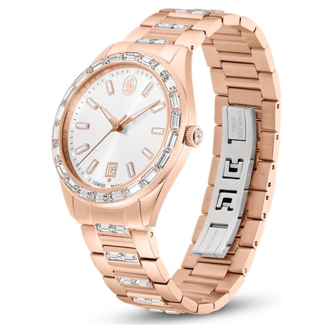 Matrix Date Watch, fabricat în Elveția, brățară metalică, nuanță de aur roz, finisaj în nuanță de aur roz Matrix Date Watch, fabricat în Elveția, brățară metalică, nuanță de aur roz, finisaj în nuanță de aur roz