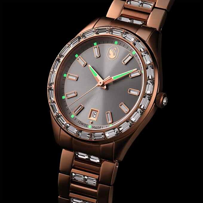 Matrix Date Watch, fabricat în Elveția, brățară metalică, nuanță de aur roz, finisaj în nuanță de aur roz Matrix Date Watch, fabricat în Elveția, brățară metalică, nuanță de aur roz, finisaj în nuanță de aur roz
