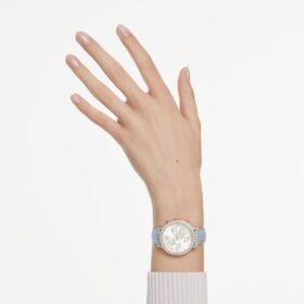 Matrix Tennis Chrono fabricat în Elveția, curea din piele, gri, finisaj auriu-șampanie