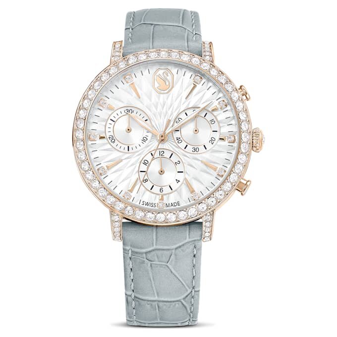 Matrix Tennis Chrono fabricat în Elveția, curea din piele, gri, finisaj auriu-șampanie Matrix Tennis Chrono fabricat în Elveția, curea din piele, gri, finisaj auriu-șampanie