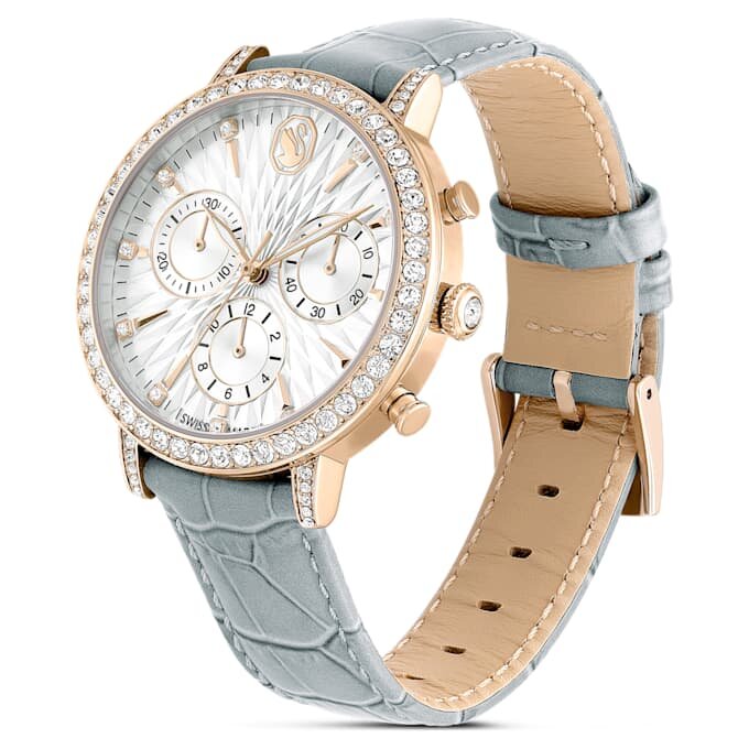 Matrix Tennis Chrono fabricat în Elveția, curea din piele, gri, finisaj auriu-șampanie Matrix Tennis Chrono fabricat în Elveția, curea din piele, gri, finisaj auriu-șampanie