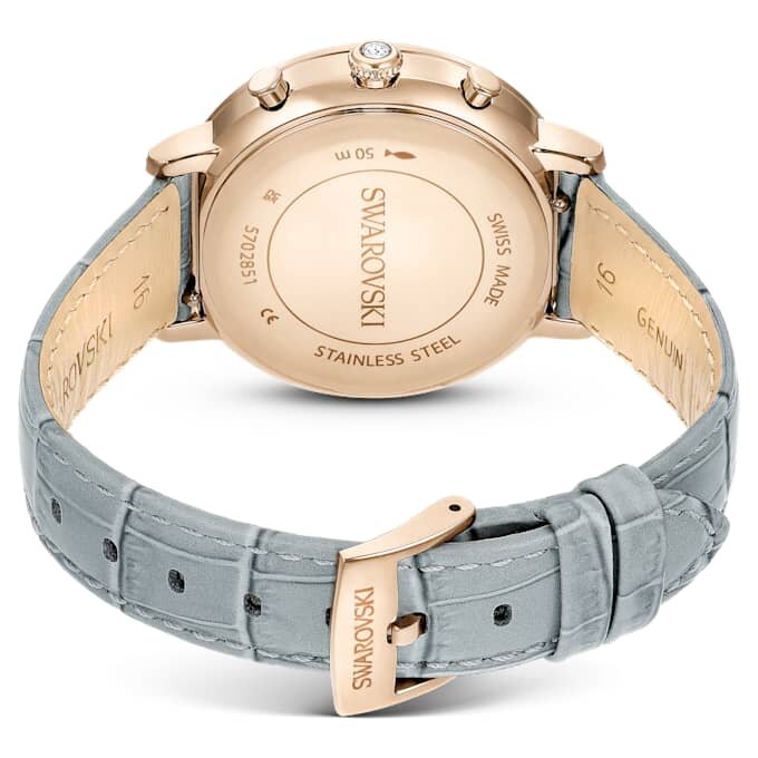 Matrix Tennis Chrono fabricat în Elveția, curea din piele, gri, finisaj auriu-șampanie Matrix Tennis Chrono fabricat în Elveția, curea din piele, gri, finisaj auriu-șampanie