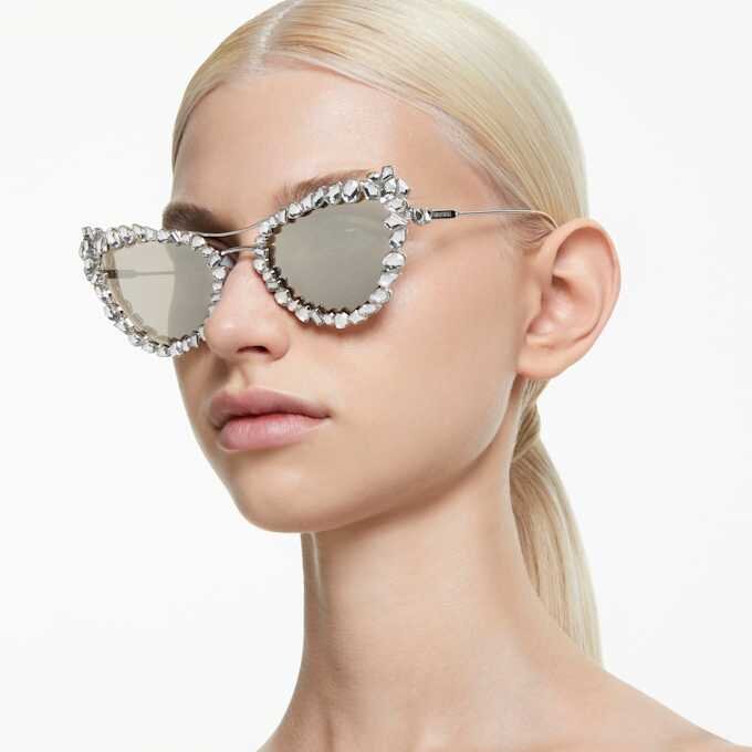 Ochelari de soare cu clemă 2 în 1, model statement, formă „ochi de pisică”, Sk7011, albi Ochelari de soare cu clemă 2 în 1, model statement, formă „ochi de pisică”, Sk7011, albi