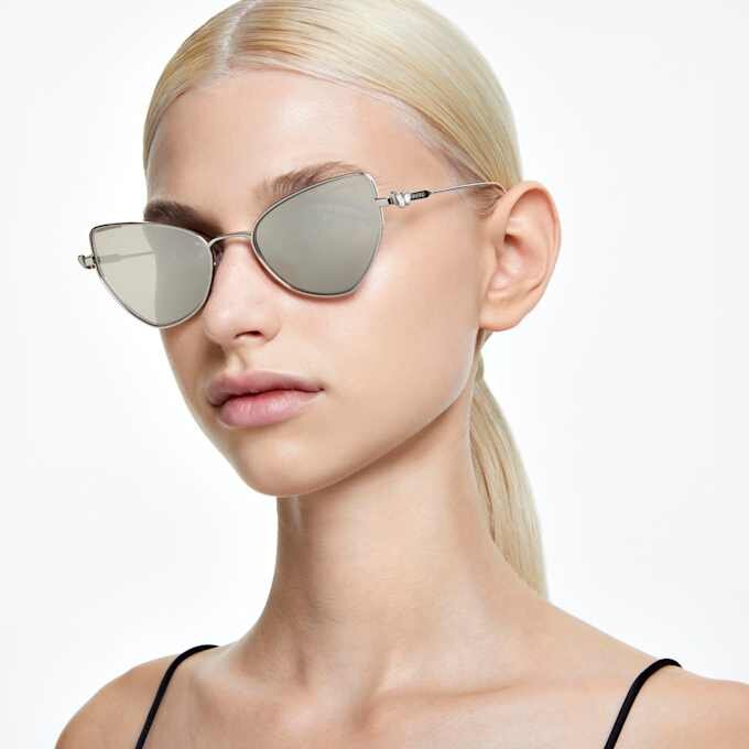 Ochelari de soare cu clemă 2 în 1, model statement, formă „ochi de pisică”, Sk7011, albi Ochelari de soare cu clemă 2 în 1, model statement, formă „ochi de pisică”, Sk7011, albi