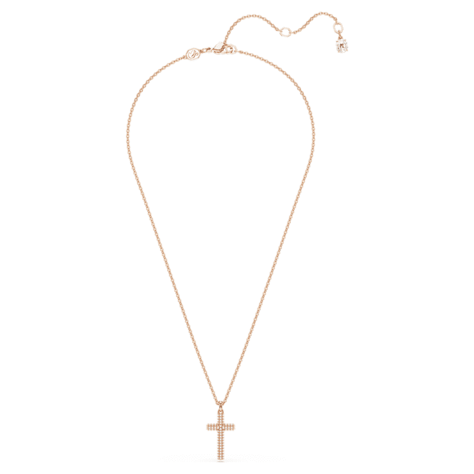 Pandantiv cruce Insigne, alb, placat cu aur roz Pandantiv cruce Insigne, alb, placat cu aur roz