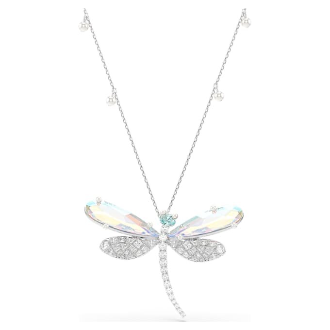 Pandantiv și broșă Ariana Grande X Swarovski cu perle de cristal, tăieturi mixte, libelulă, alb, placat cu rodiu Pandantiv și broșă Ariana Grande X Swarovski cu perle de cristal, tăieturi mixte, libelulă, alb, placat cu rodiu