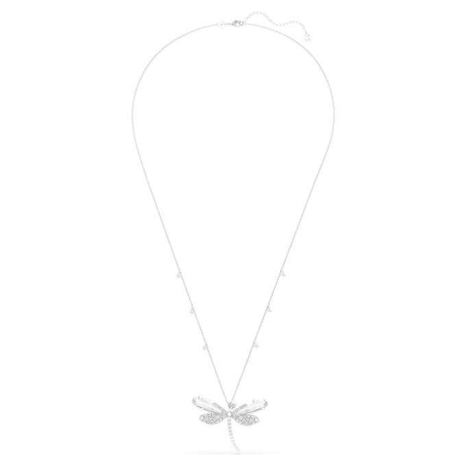 Pandantiv și broșă Ariana Grande X Swarovski cu perle de cristal, tăieturi mixte, libelulă, alb, placat cu rodiu Pandantiv și broșă Ariana Grande X Swarovski cu perle de cristal, tăieturi mixte, libelulă, alb, placat cu rodiu