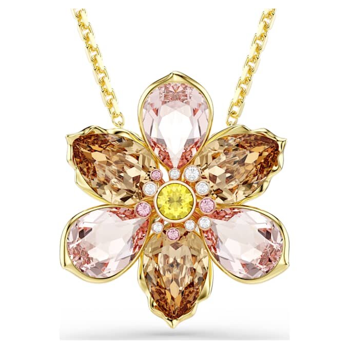 Pandantiv și broșă Idyllia cu tăieturi mixte, floare, multicolor, placat în nuanțe aurii Pandantiv și broșă Idyllia cu tăieturi mixte, floare, multicolor, placat în nuanțe aurii