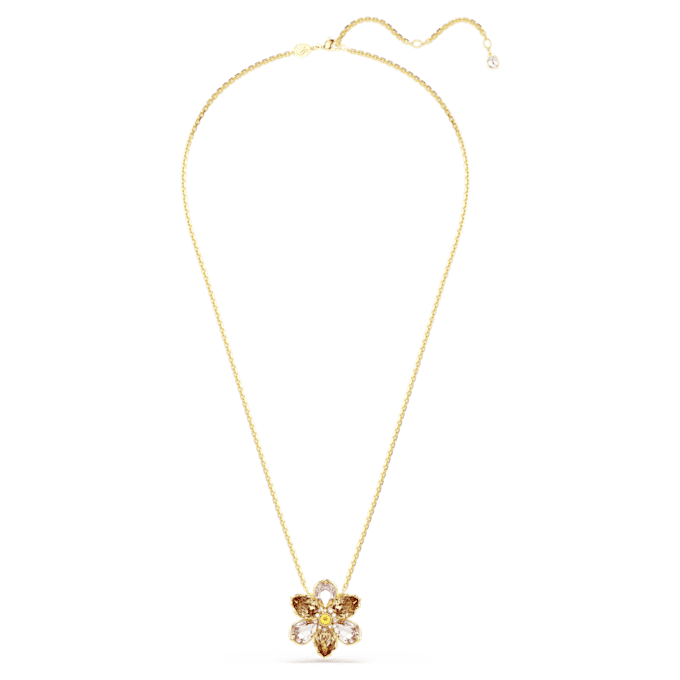 Pandantiv și broșă Idyllia cu tăieturi mixte, floare, multicolor, placat în nuanțe aurii Pandantiv și broșă Idyllia cu tăieturi mixte, floare, multicolor, placat în nuanțe aurii