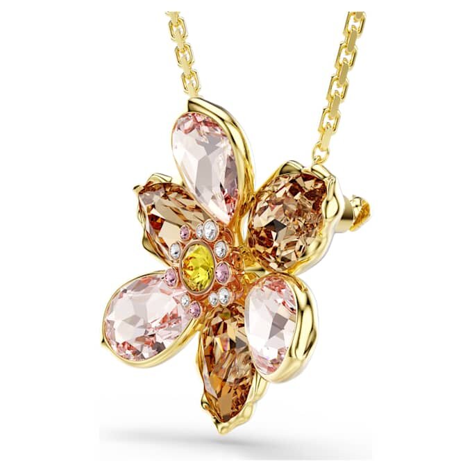 Pandantiv și broșă Idyllia cu tăieturi mixte, floare, multicolor, placat în nuanțe aurii Pandantiv și broșă Idyllia cu tăieturi mixte, floare, multicolor, placat în nuanțe aurii