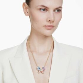 Pandantiv și broșă Idyllia cu tăieturi mixte, pavé, fluture, multicolor, placat cu aur