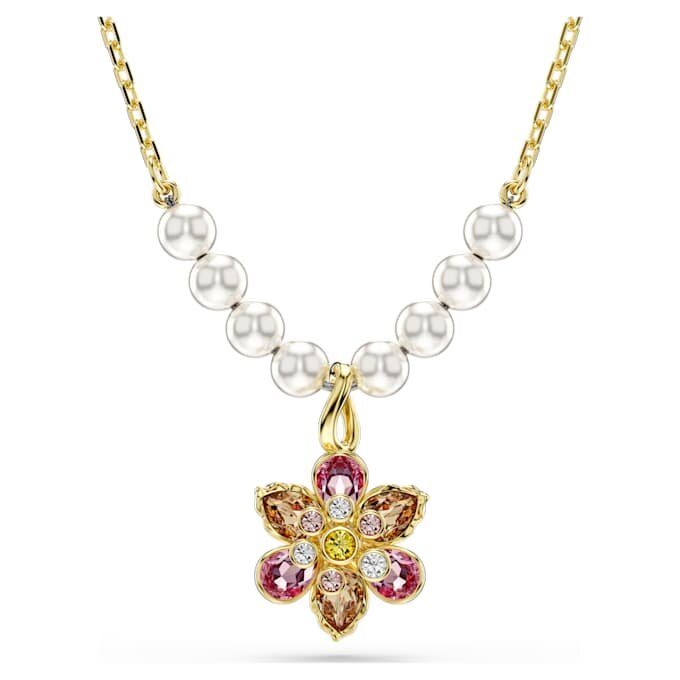 Pandantiv Idyllia cu perle de cristal, tăieturi mixte, floare, multicolor, placat cu aur Pandantiv Idyllia cu perle de cristal, tăieturi mixte, floare, multicolor, placat cu aur