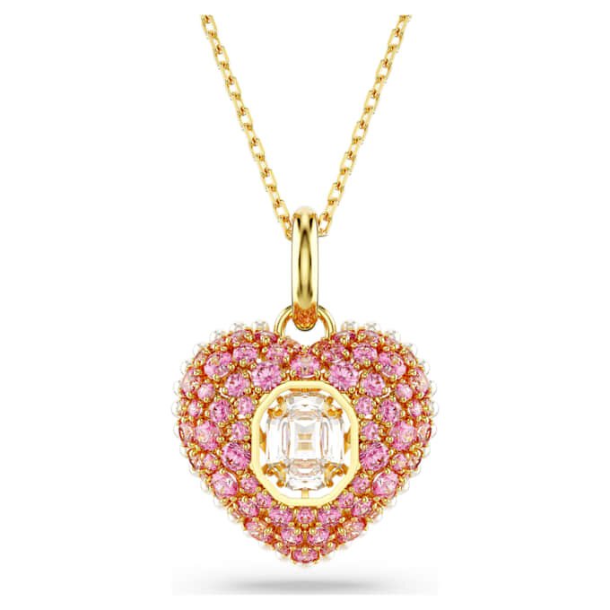 Pandantiv Idyllia cu tăietură octogonală, perlă de cristal, inimă, roz, placat cu aur Pandantiv Idyllia cu tăietură octogonală, perlă de cristal, inimă, roz, placat cu aur
