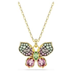 Pandantiv Idyllia cu tăieturi mixte, pavé, fluture, multicolor, placat cu aur